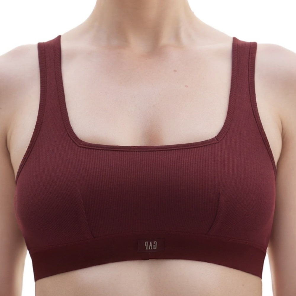 GapBody Women Cotton Rib Comfort Bralette Red Small Square Neck Soft Stretch NWT